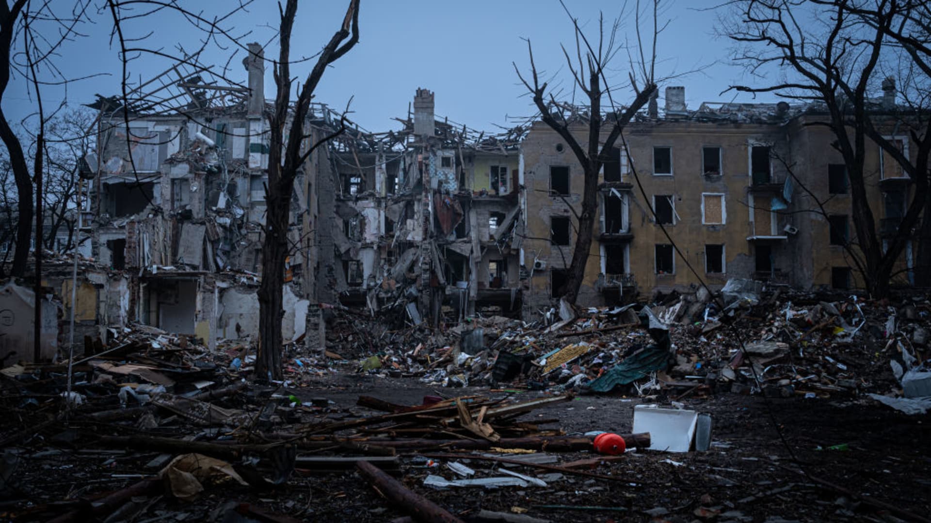 A view of damaged buildings in Kramatorsk, Ukraine, in late February.