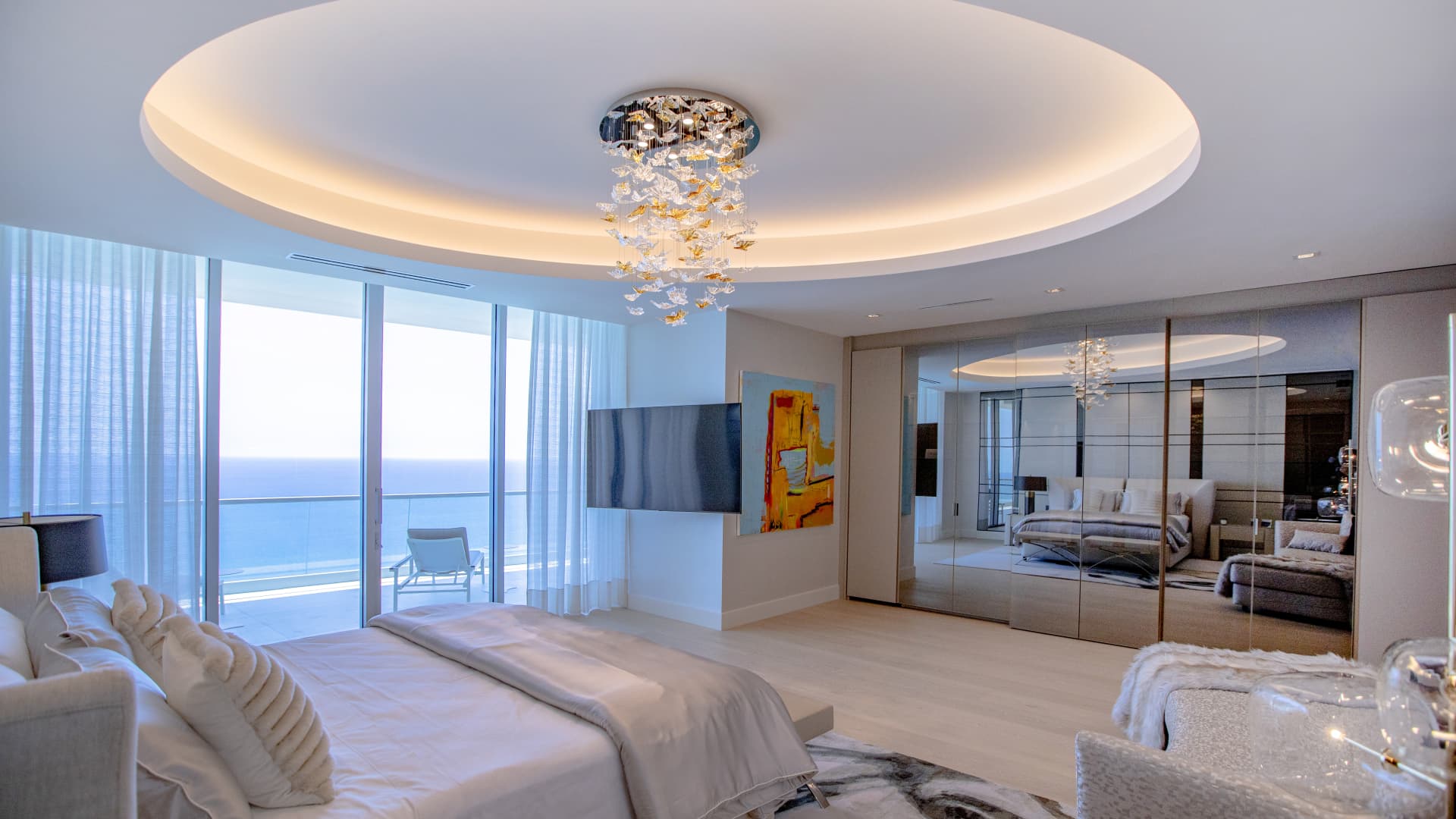 The primary suite and balcony with views of the Atlantic.