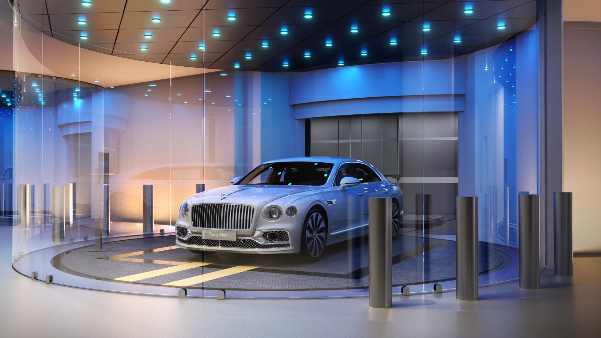 A rendering of the automobile elevator planned at the Bentley Residences.