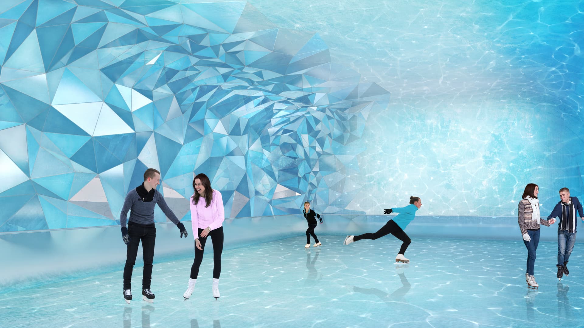 A marketing image of Aqualina's ice skating rink