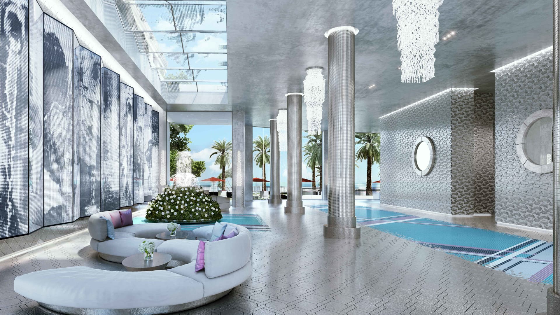 The Lagerfeld-designed lobby at the Estates at Aqualina.