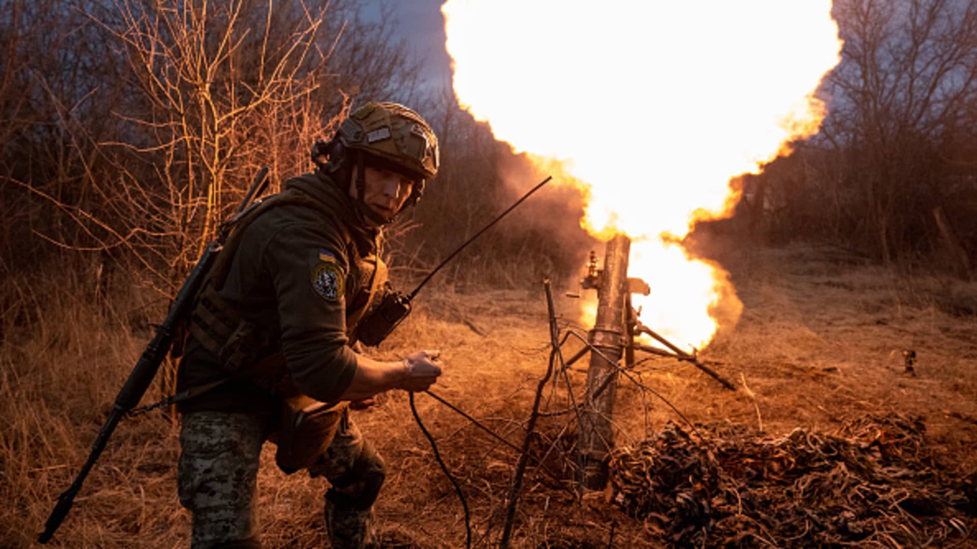 Ukrainian servicemen from 24th brigade along the front line south of Bakhmut near New York, Ukraine, on March 10, 2023.