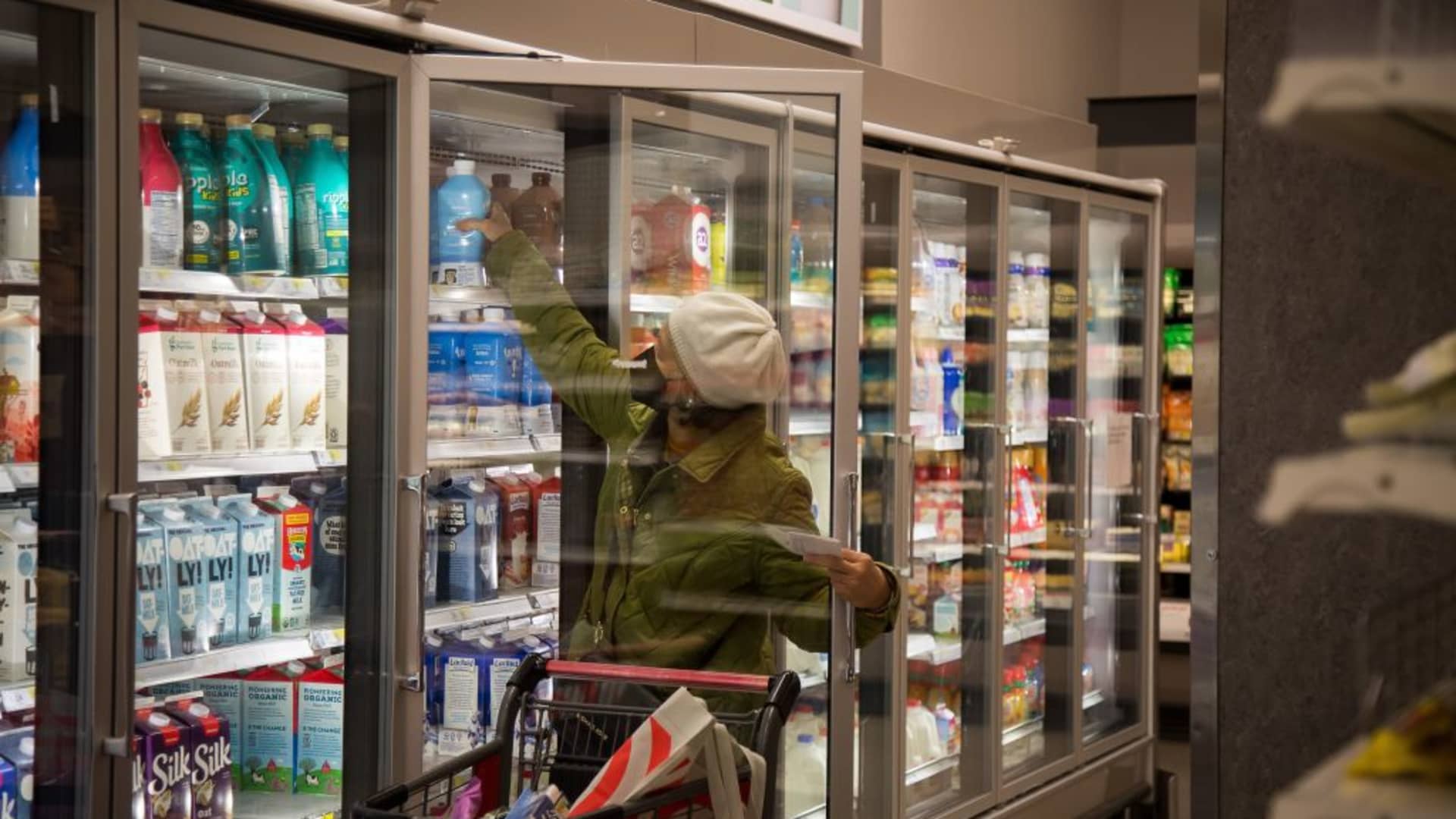 A customer shops at a grocery store in Brooklyn, New York, on Feb. 14, 2023.