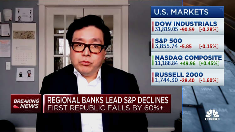 The credit shock shows the Fed's monetary policy is biting, says Fundstrat's Tom Lee