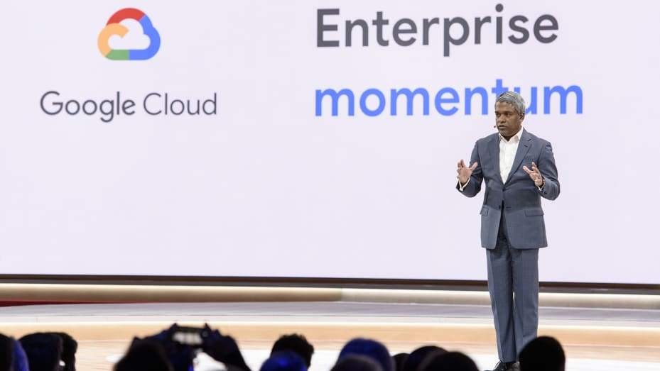Google Cloud CEO Thomas Kurian speaks at the Google Cloud Next event in San Francisco on April 9, 2019.