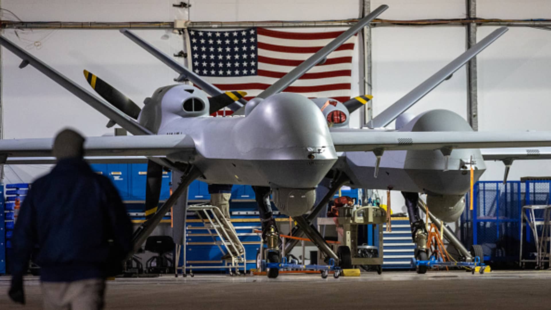 An MQ-9 Reaper drone similar to the one that was involved in an encounter with Russian fighter jets over the Black Sea.