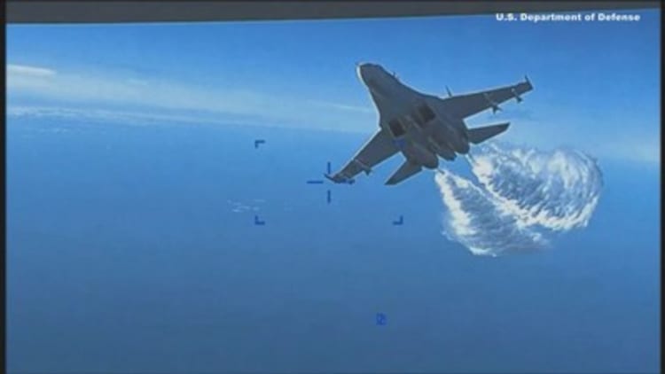 Watch the moment Russian fighter jets harass a U.S. drone