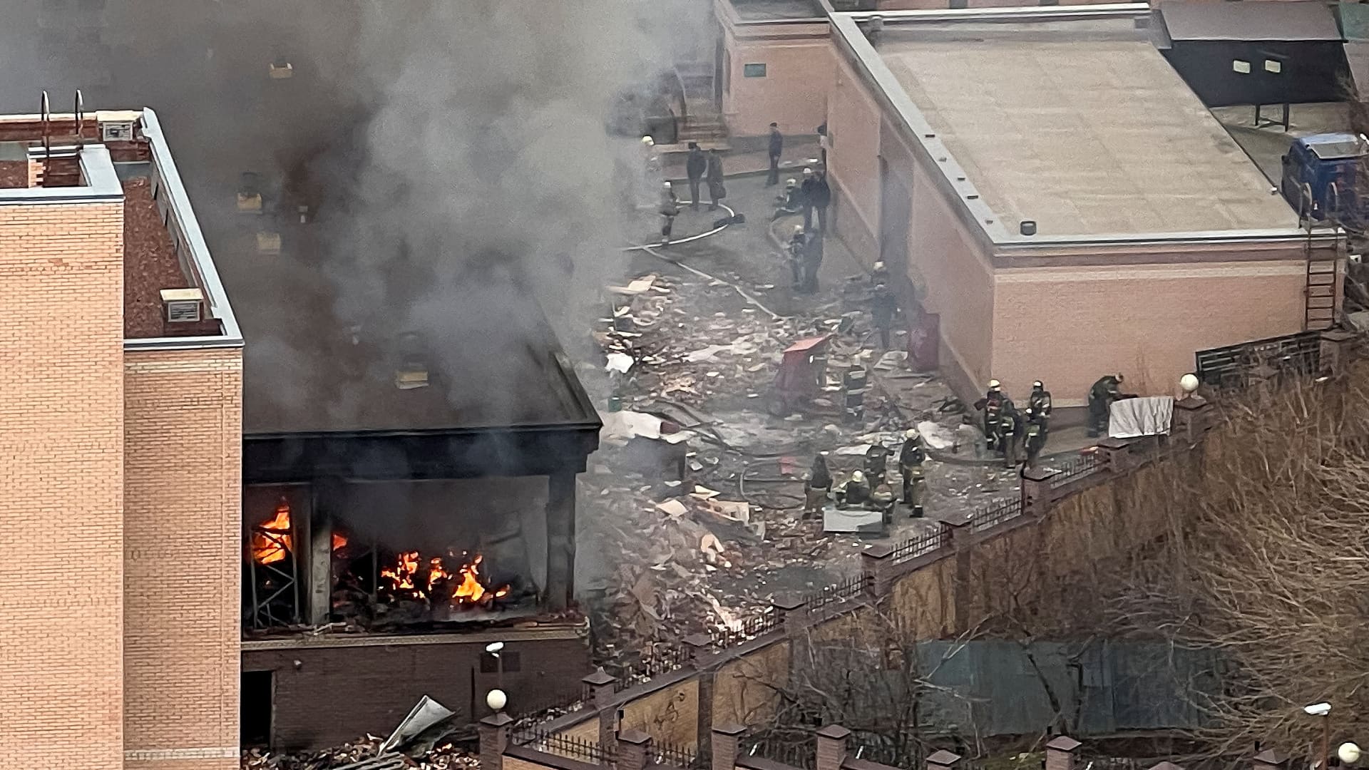 Specialists extinguish fire following an explosion in a building belonging to the border patrol section of Russia's FSB federal security service in a built-up district of the southern city of Rostov-on-Don, Russia, March 16, 2023. 
