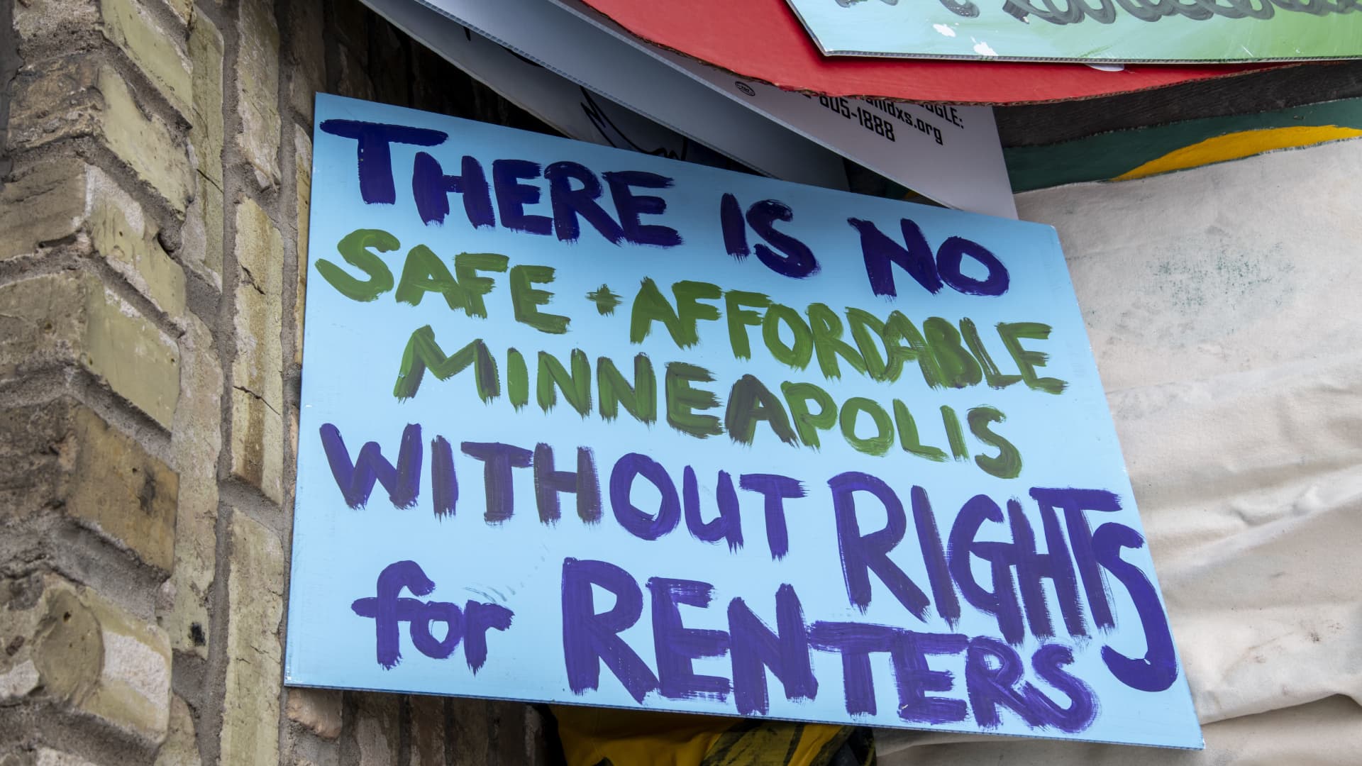 Protesters n Minneapolis rallied to stop housing evictions during the pandemic.