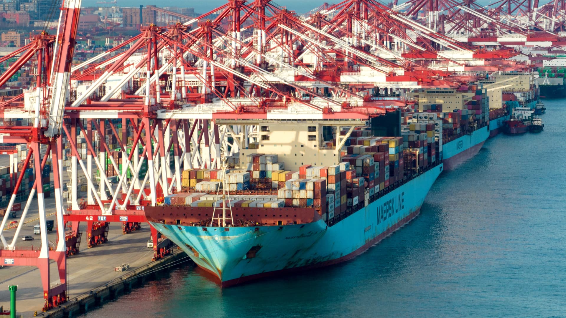 A general view of the container terminal in Qianwan of Qingdao Port, a port in Shandong Province, China, March 17, 2023. 