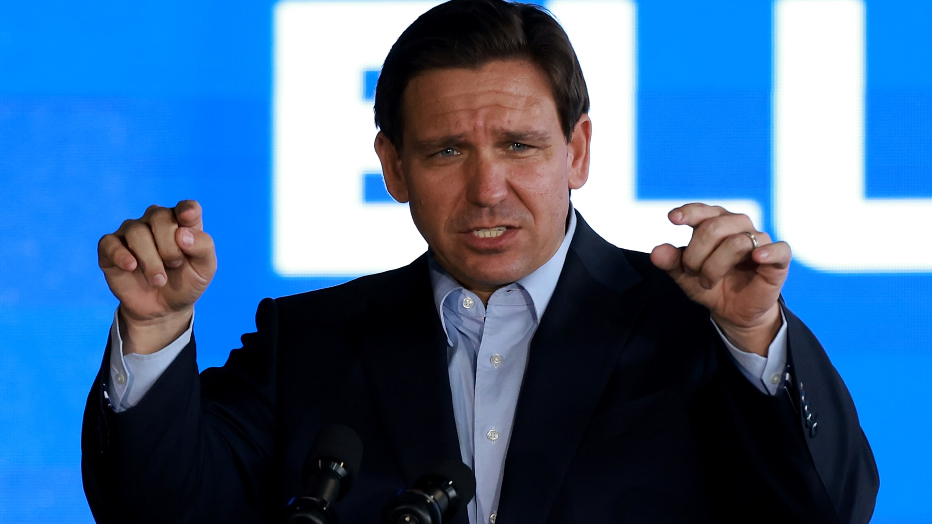 Florida Gov. Ron DeSantis speaks during an event spotlighting his newly released book, “The Courage To Be Free: Florida’s Blueprint For America’s Revival” at the Orange County Choppers Road House & Museum on March 08, 2023 in Pinellas Park, Florida. 