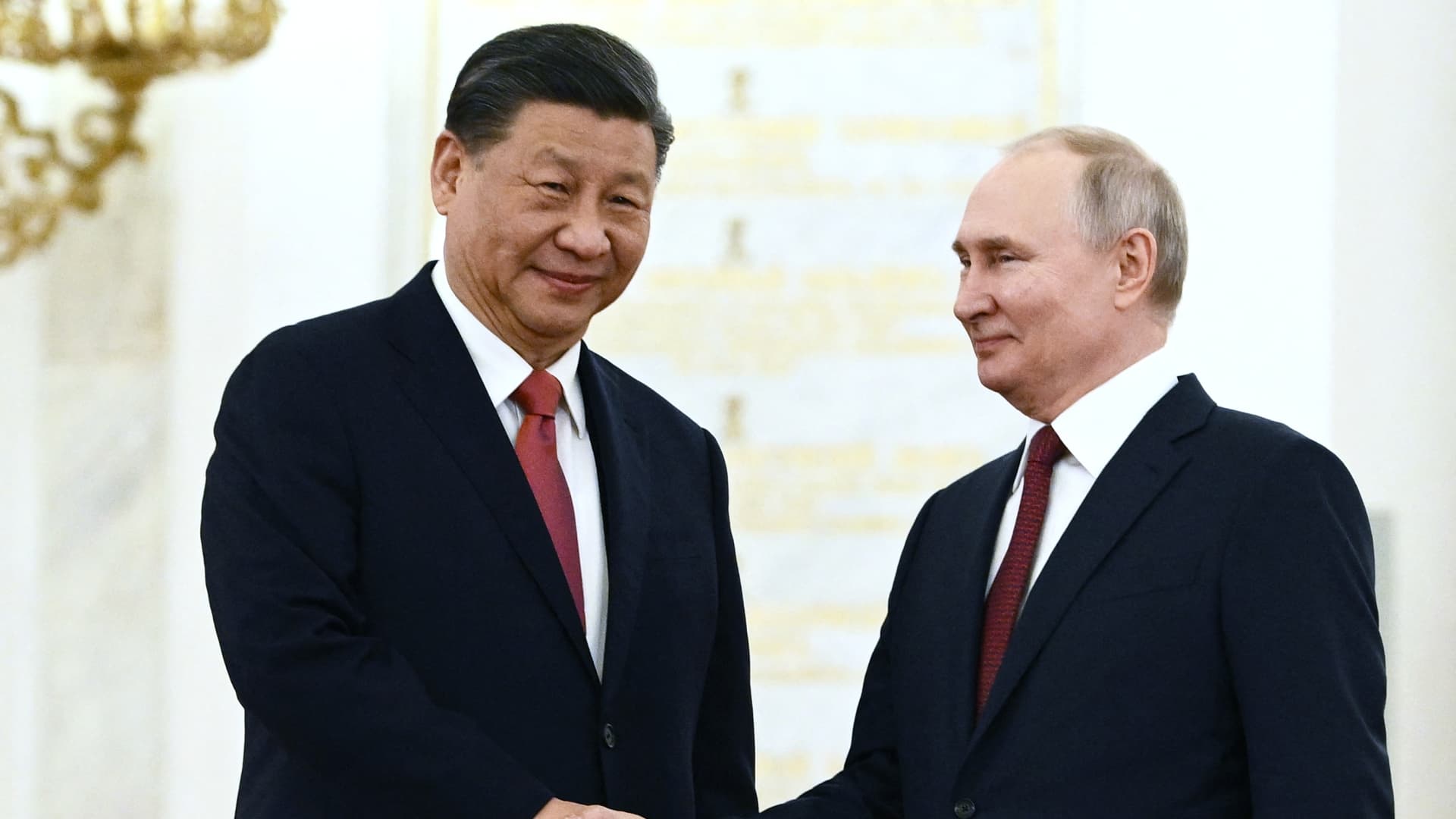 Russian President Vladimir Putin meets with China's President Xi Jinping at the Kremlin in Moscow on March 21, 2023.