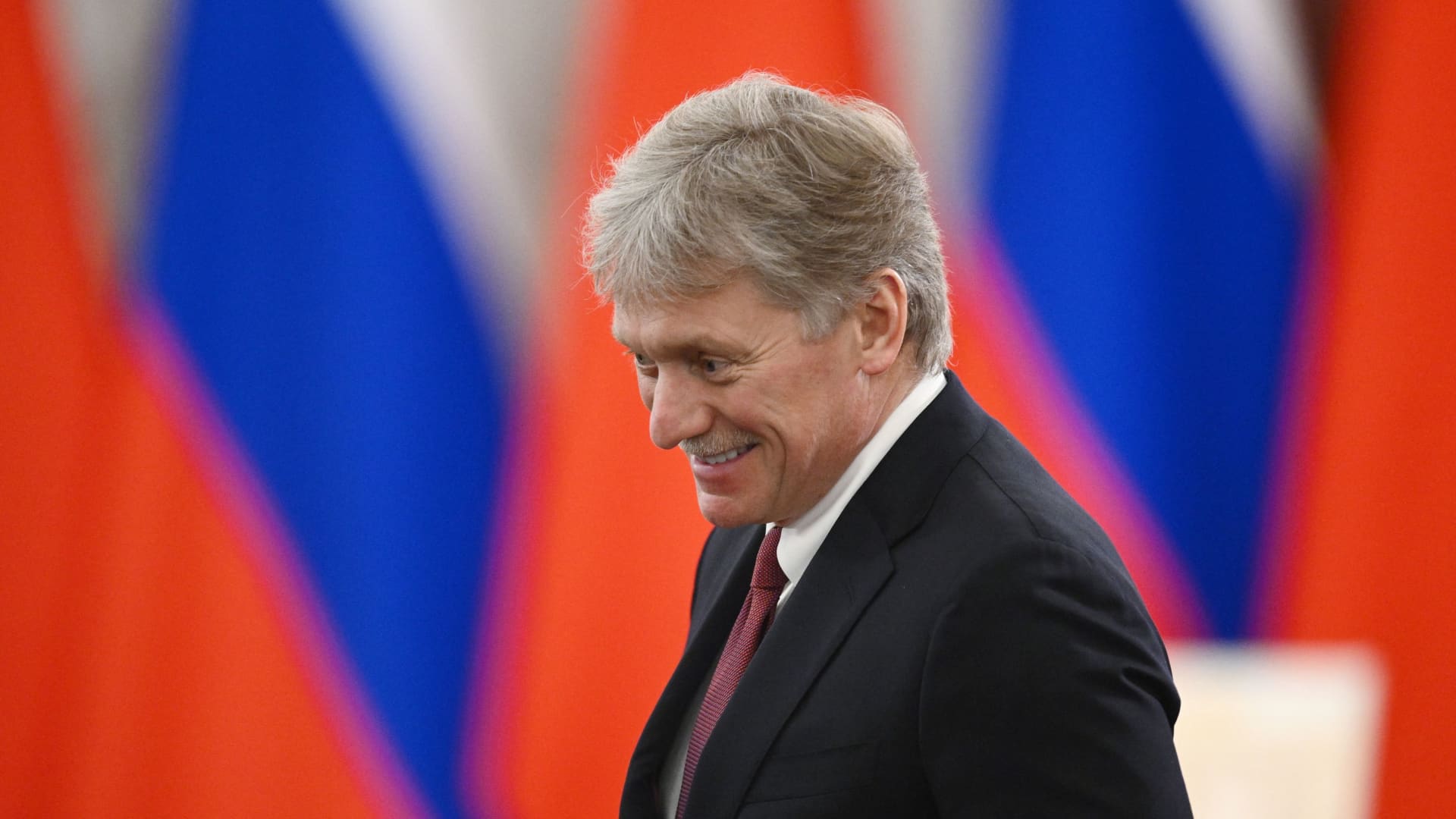 Kremlin spokesman Dmitry Peskov waits before a signing ceremony following talks of Russian President Vladimir Putin and Chinese President Xi Jinping at the Kremlin in Moscow, Russia, March 21, 2023.