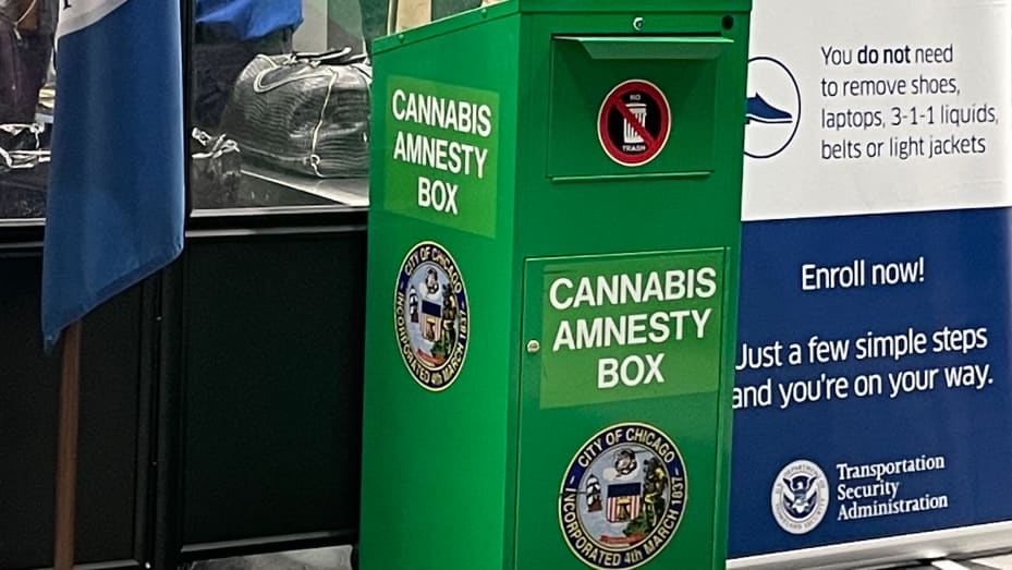 A Cannabis amnesty box at O'Hare International Airport in Chicago