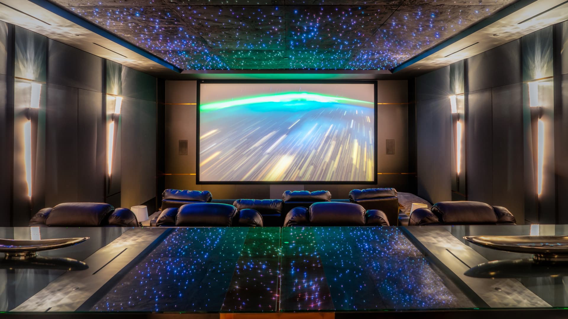Home cinema with Rolls-Royce inspired star lit ceiling.