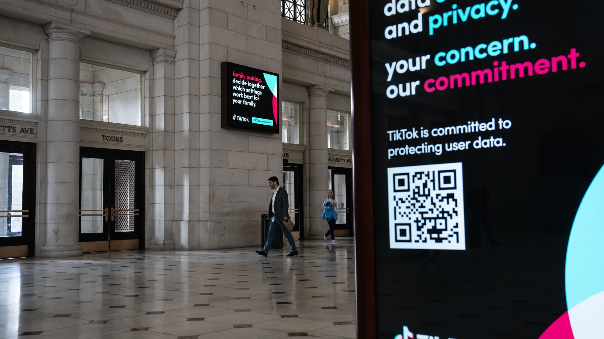 A TikTok advertisement at Union Station in Washington, DC, US, on Wednesday, March 22, 2023. 