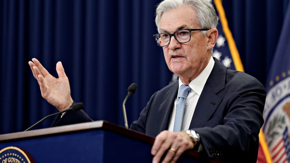 Jerome Powell, chairman of the US Federal Reserve, speaks during a news conference following a Federal Open Market Committee (FOMC) meeting in Washington, DC, on Wednesday, March 22, 2023.