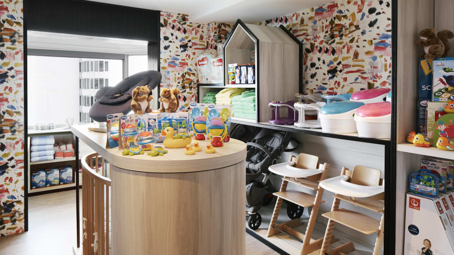 The family pantry at Shangri-La Singapore has a washing machine and microwave, plus strollers, travel cots, high chairs and games for young children.