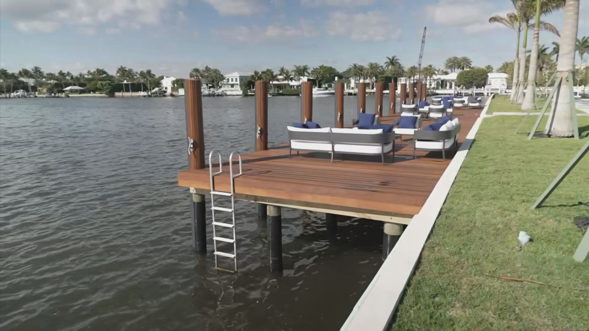 A dock servicing Tarpon Isle, a private island in Palm Beach, Florida, on sale for $218 million.