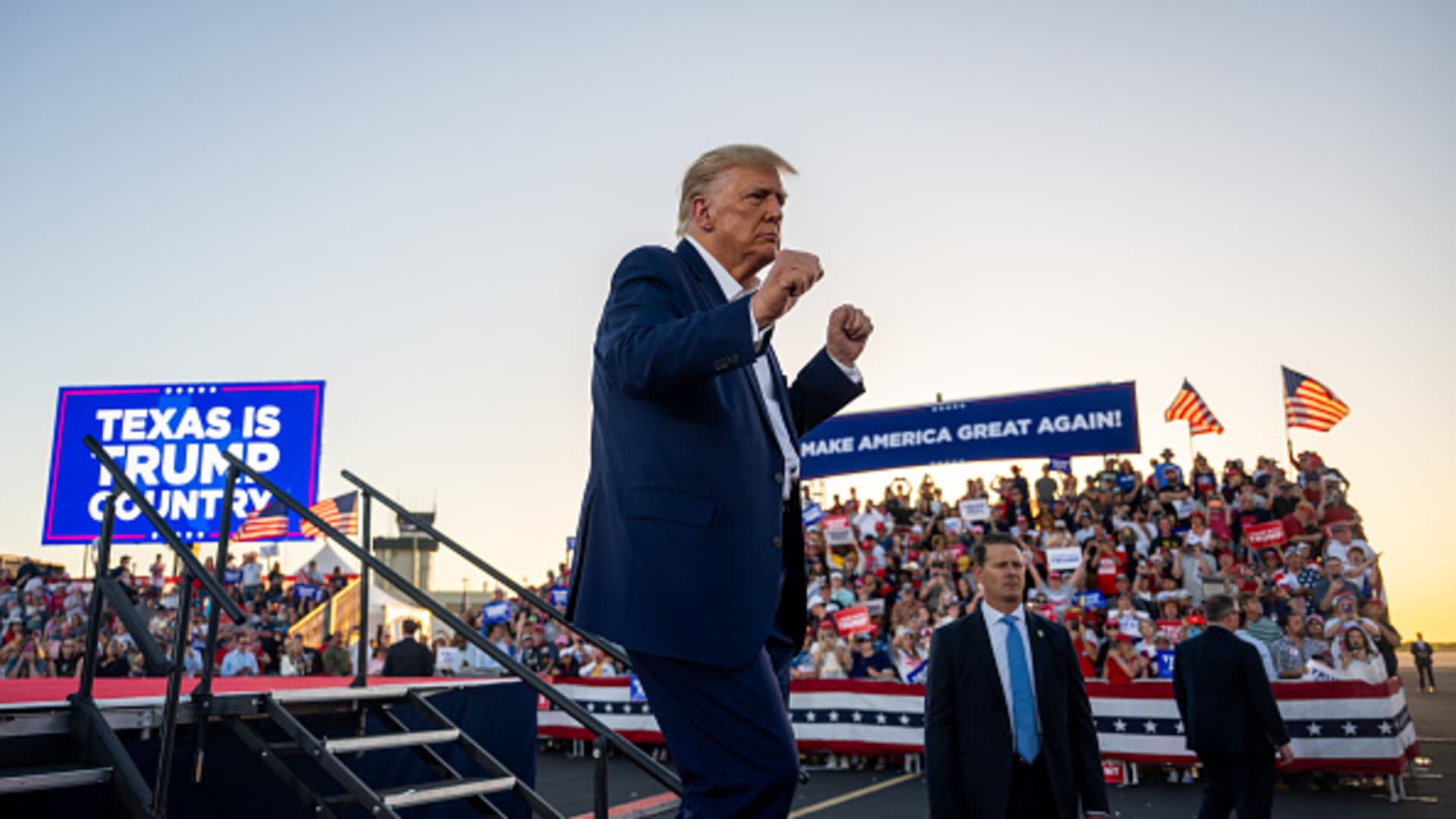 Former U.S. President Donald Trump at first rally since announcing his 2024 presidential campaign, at the Waco Regional Airport on March 25, 2023 in Waco, Texas.