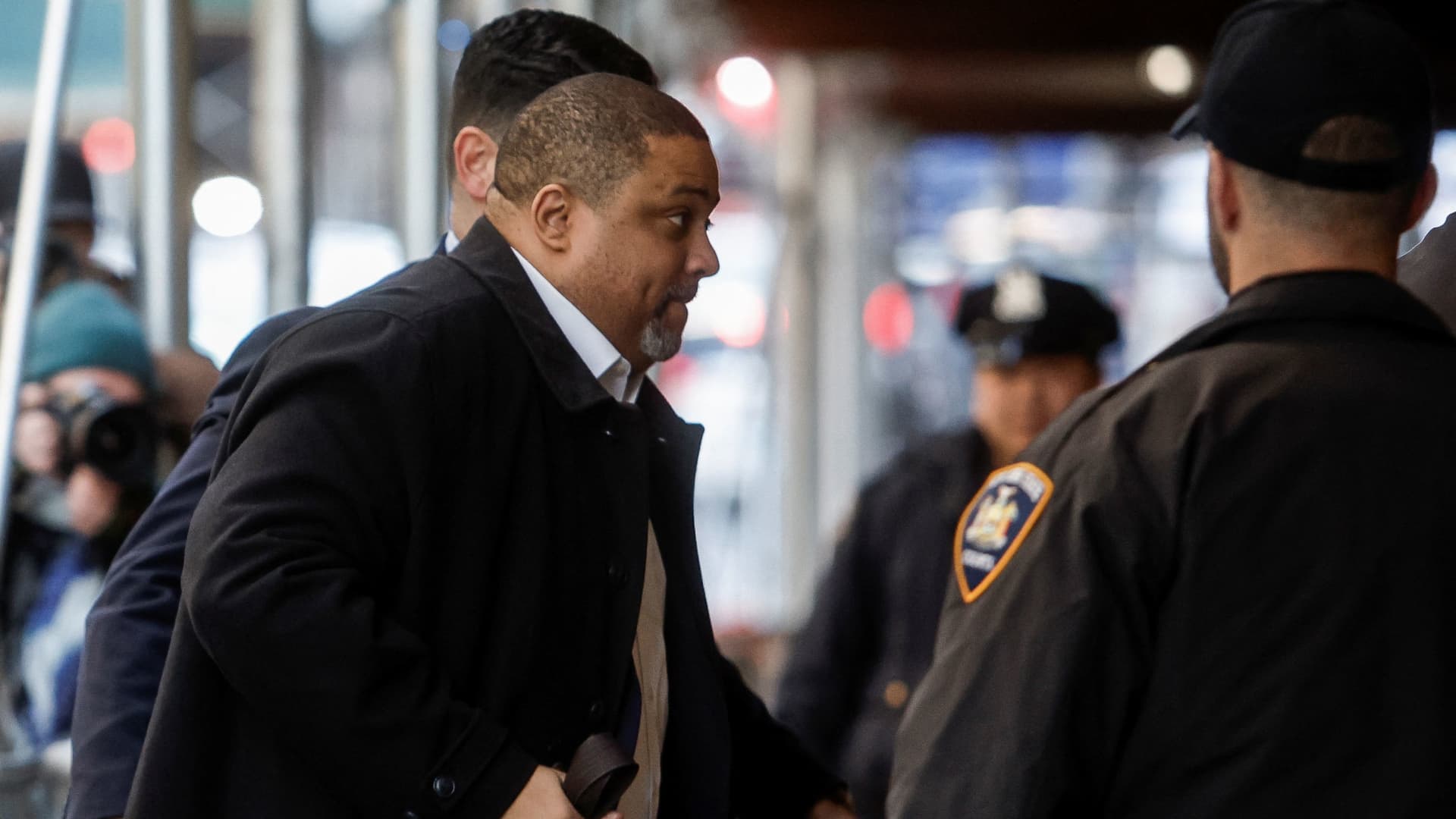 Manhattan District Attorney Alvin Bragg walks outside the District Attorney's offices as Bragg's office investigates $130,000 paid in the final weeks of former U.S. President Donald Trump's 2016 election campaign to Stormy Daniels, a porn star who said she had a sexual encounter with Trump in 2006 when he was married to his current wife Melania, in New York City, U.S. March 27, 2023.  