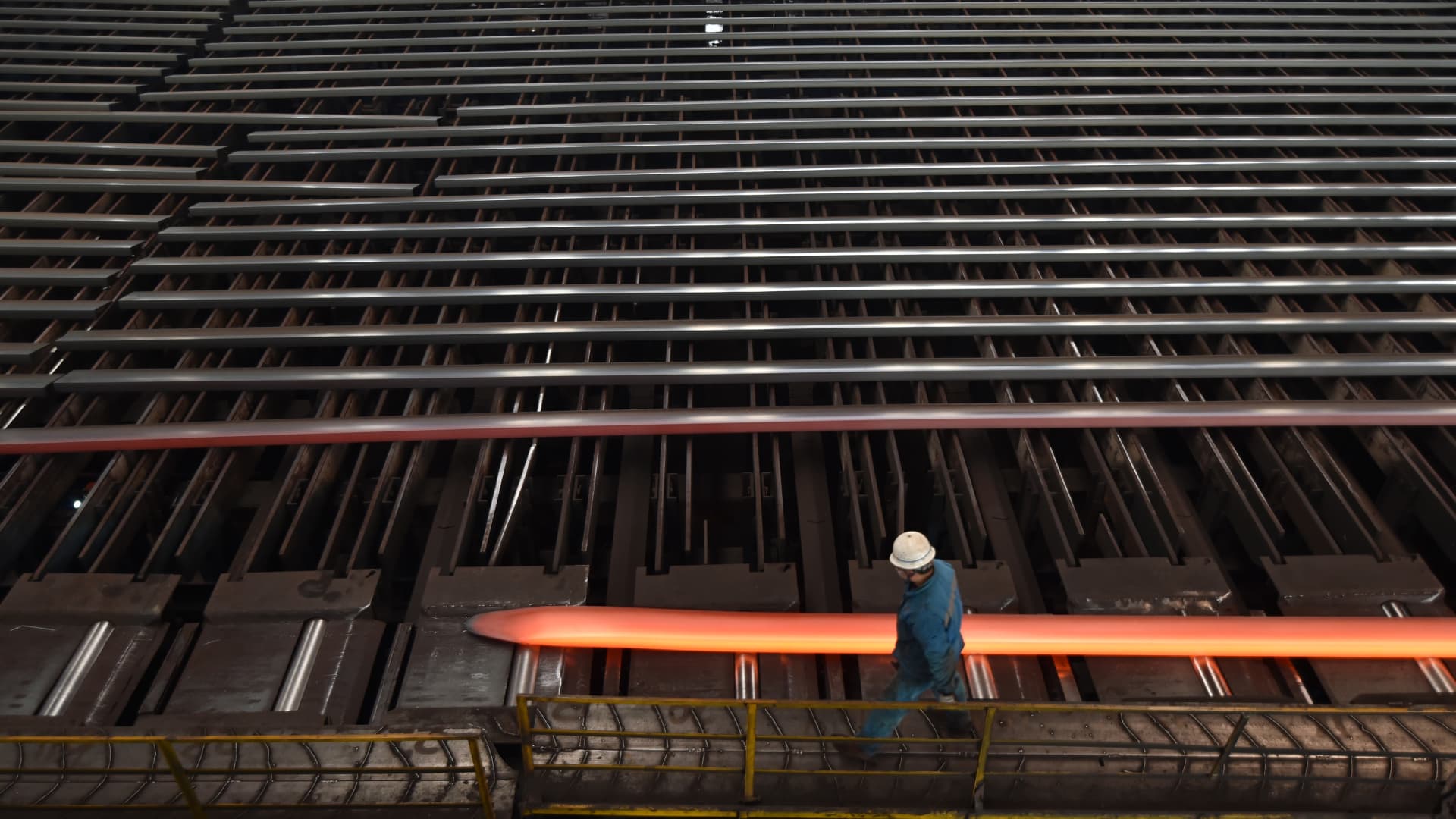 Worker at a steel rolling production workshop in Suqian, Jiangsu Province, China, Feb 16, 2023.