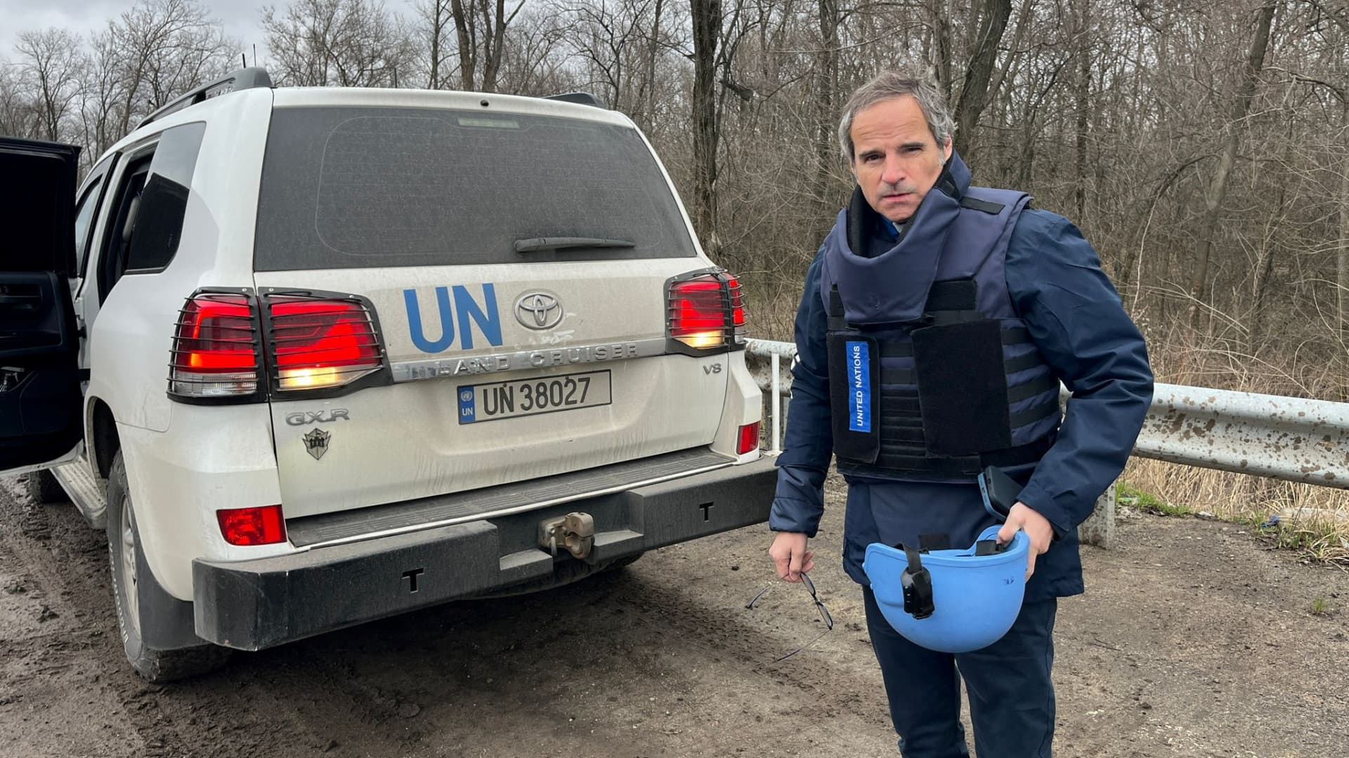 International Atomic Energy Agency (IAEA) Director General Rafael Grossi is seen on his way to Zaporizhzhia Nuclear Power Plant, amid Russia's attack on Ukraine, in Zaporizhzhia region, Ukraine March 29, 2023. 