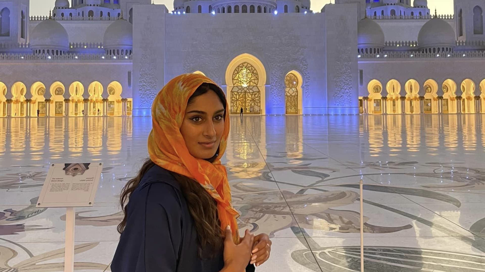 Nabila Ismail during a recent trip to the Grand Mosque in Abu Dhabi, UAE