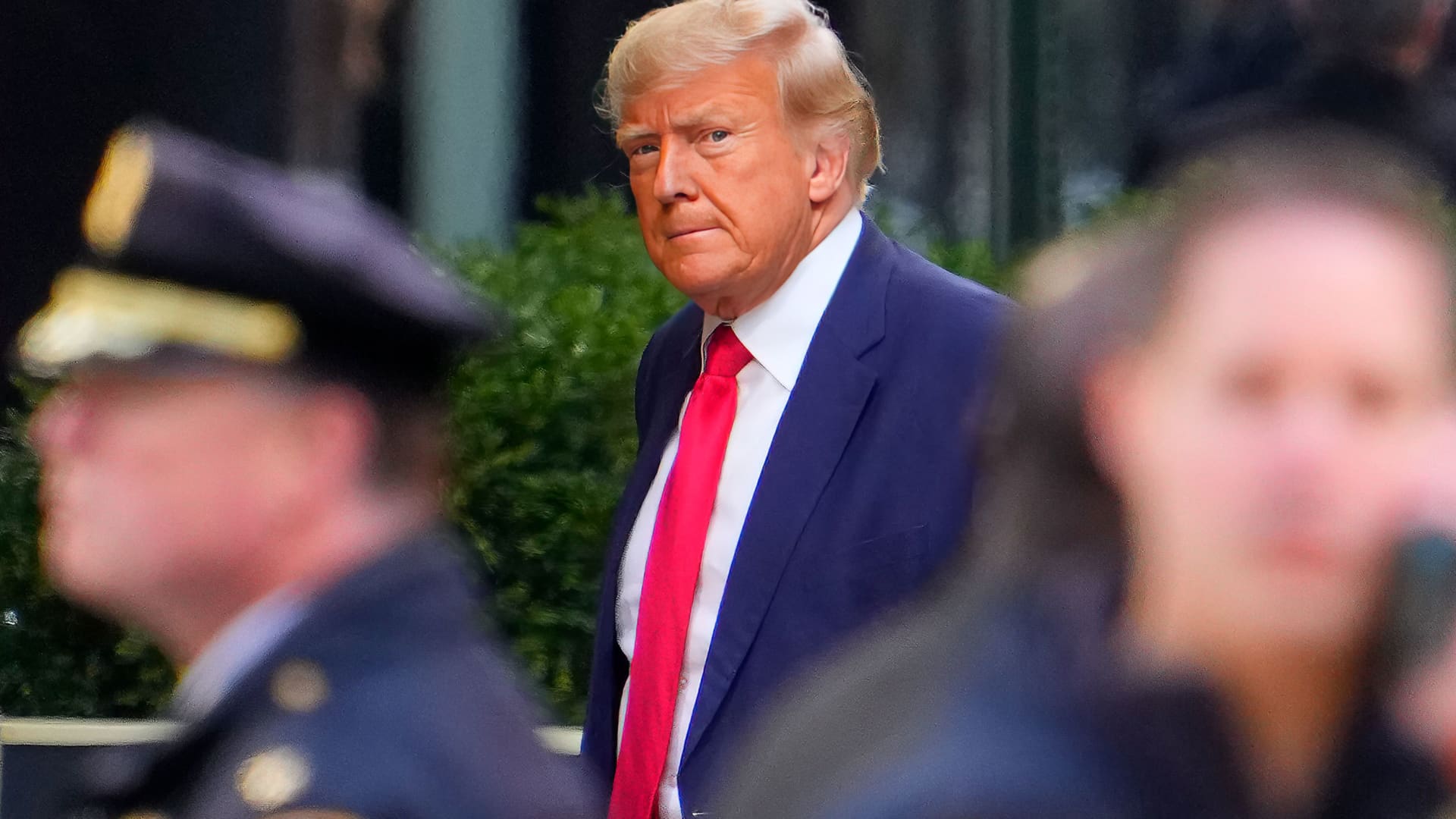 Former U.S. President Donald Trump arrives at Trump Tower on April 3, 2023 in New York City.