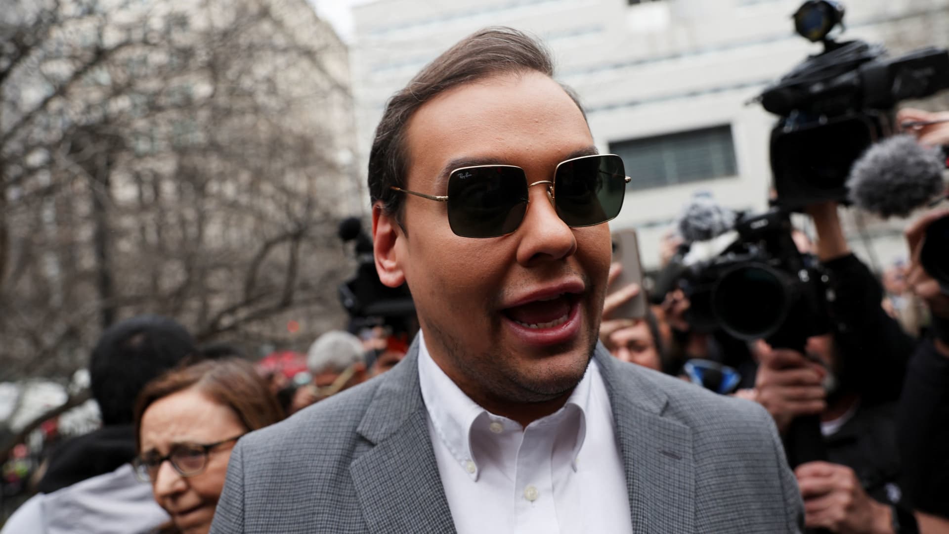 U.S. Representative George Santos (R-NY) talks outside Manhattan Criminal Courthouse, on the day of Trump's appearance to court after his indictment by a Manhattan grand jury following a probe into hush money paid to porn star Stormy Daniels, in New York City, U.S., April 4, 2023. 
