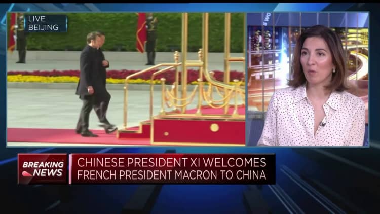 French President Emmanuel Macron arrives on an official visit to China