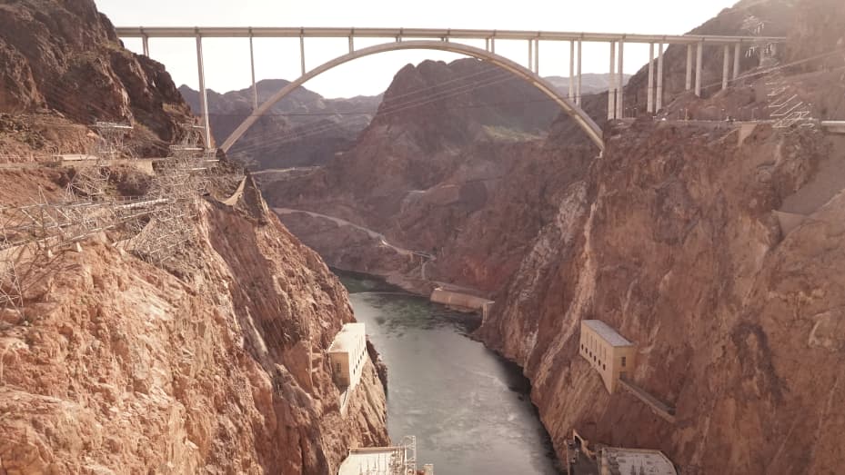 Photo taken on March 13, 2023 shows the Colorado River near Hoover Dam on the Arizona-Nevada border, the United States. The Colorado River, the parched lifeline in U.S. southwest, which supplies water to some 40 million people in seven states, got a jolt in the arm from the 2022-23 winter thanks to the snowpack that is melting and swelling streams and rivers.
