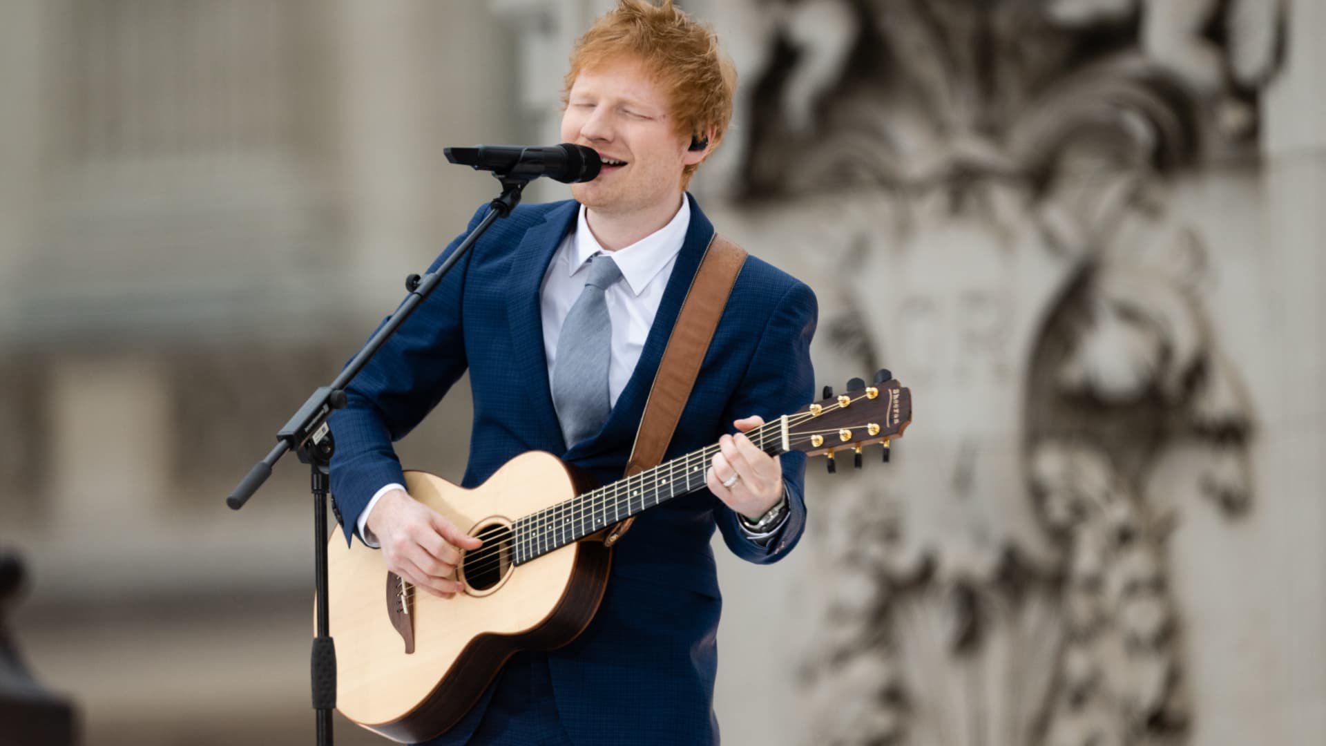 Ed Sheeran was one of a host of legendary British acts to perform on stage at Buckingham Palace during Queen Elizabeth II's Platinum Jubilee Pageant on June 5, 2022, in London.