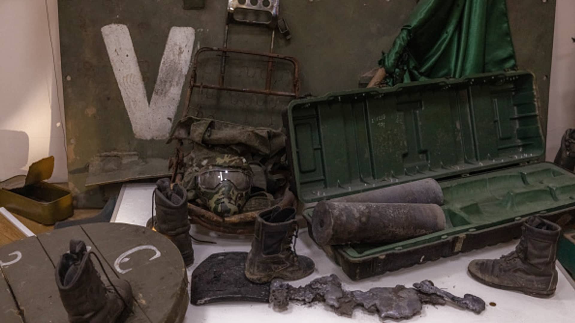Exhibited items of the Russian army on April 26, 2023 at the National Museum of the History of Ukraine in Kyiv, Ukraine.