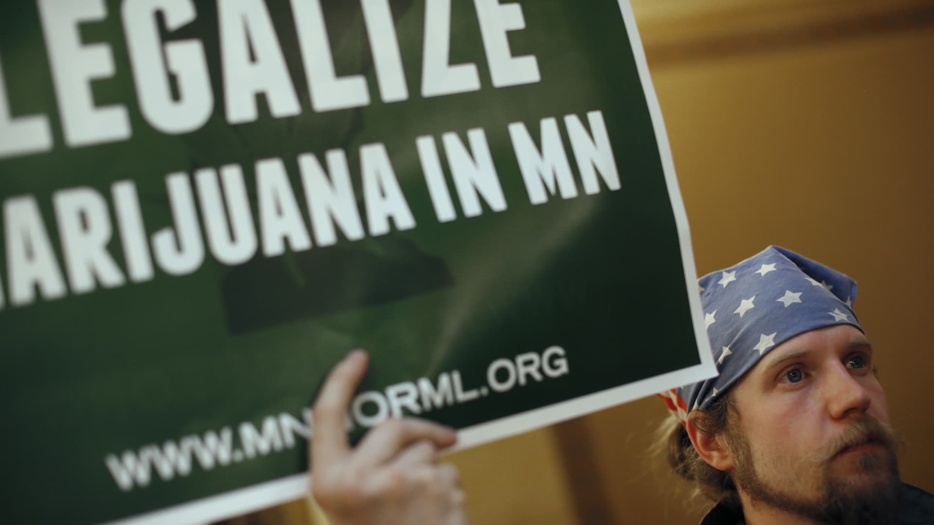Leif Hamre of Minneapolis attends a rally at the state Capitol in St. Paul, Minnesota, held by members of Minnesota NORML, advocating for the legalization of cannabis, April 23, 2014.