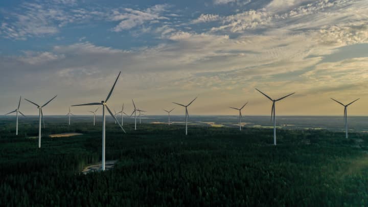This wind farm in Sweden, called Bäckhammar, is part of Amazon's clean energy portfolio.