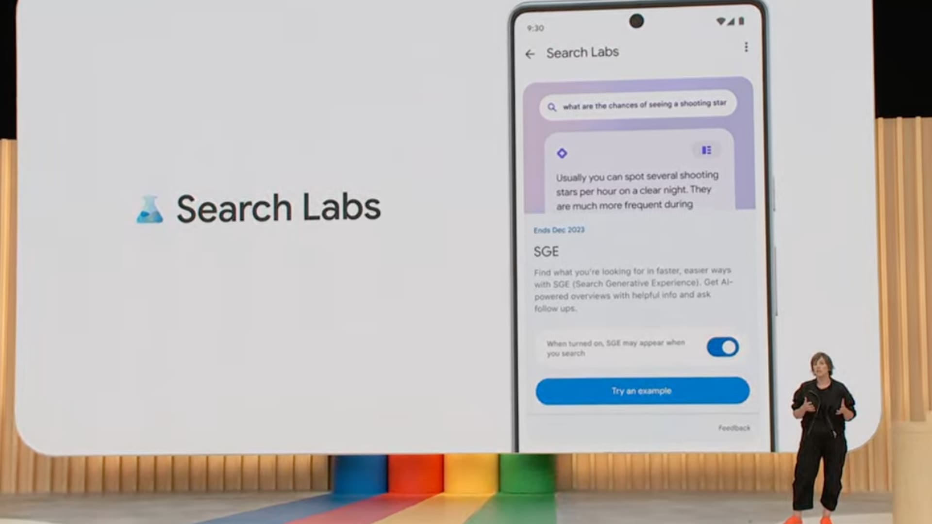 presenting Search Labs at the Google I/O Developer's Conference in Mountain View, Calif. on May 10, 2023.