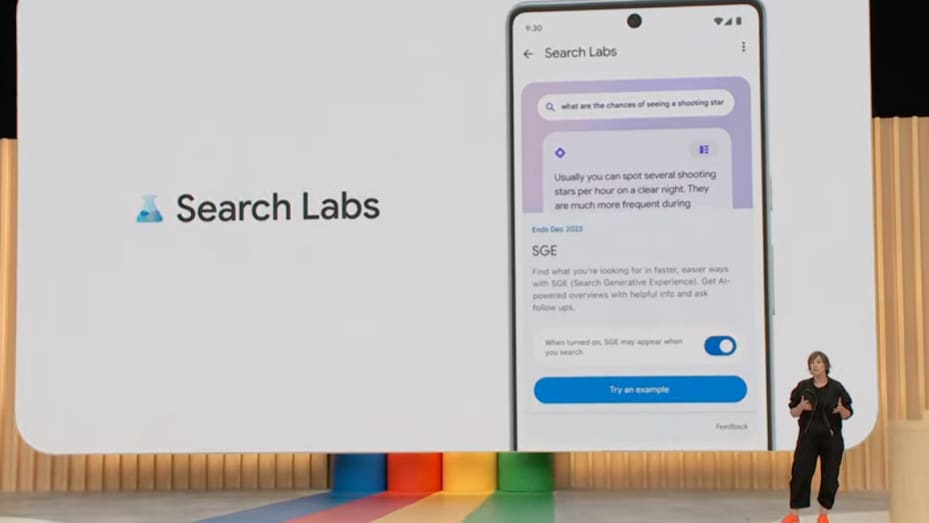 presenting Search Labs at the Google I/O Developer's Conference in Mountain View, Calif. on May 10, 2023.