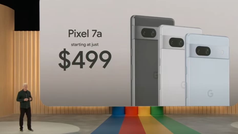 Google Pixel 7a presented at the Google Developers Conference in Mountain View, Calif, on May 10, 2023.