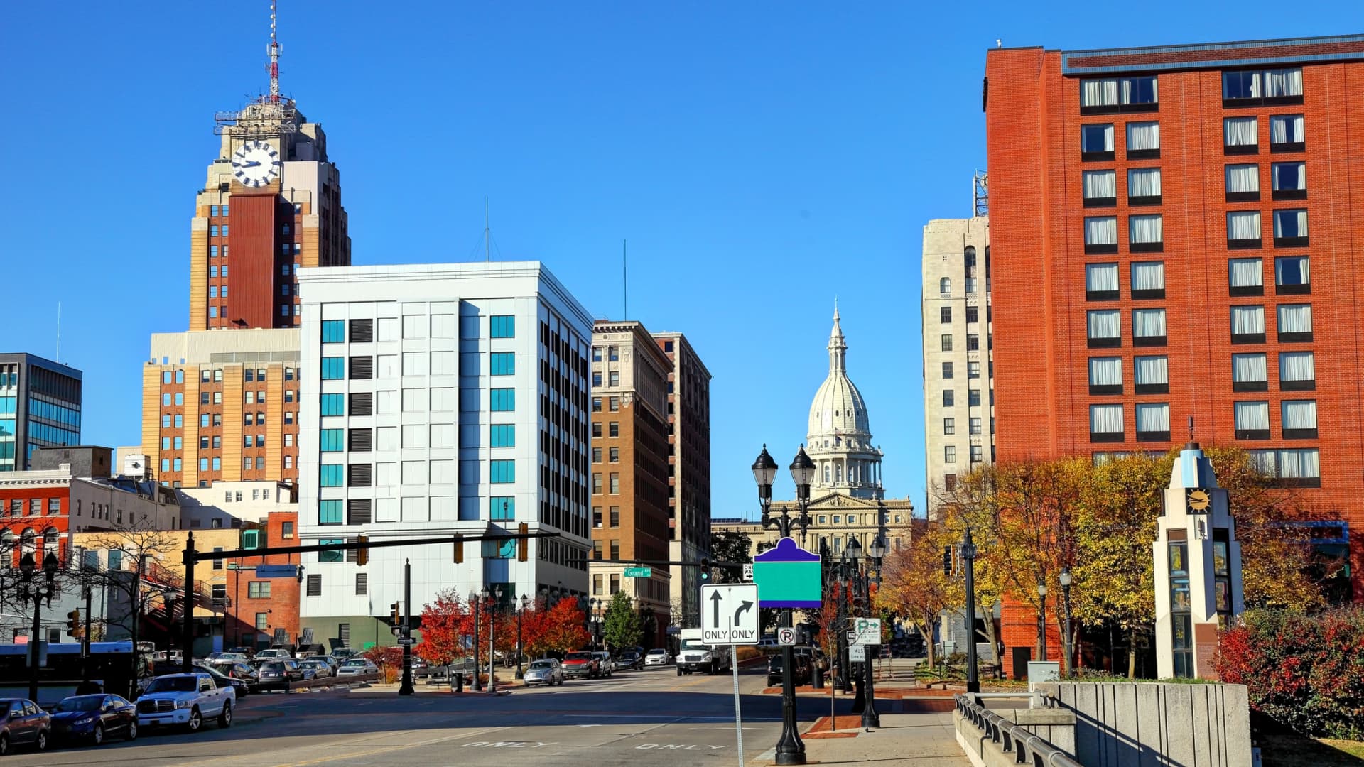 A view of downtown Lansing, Michigan.