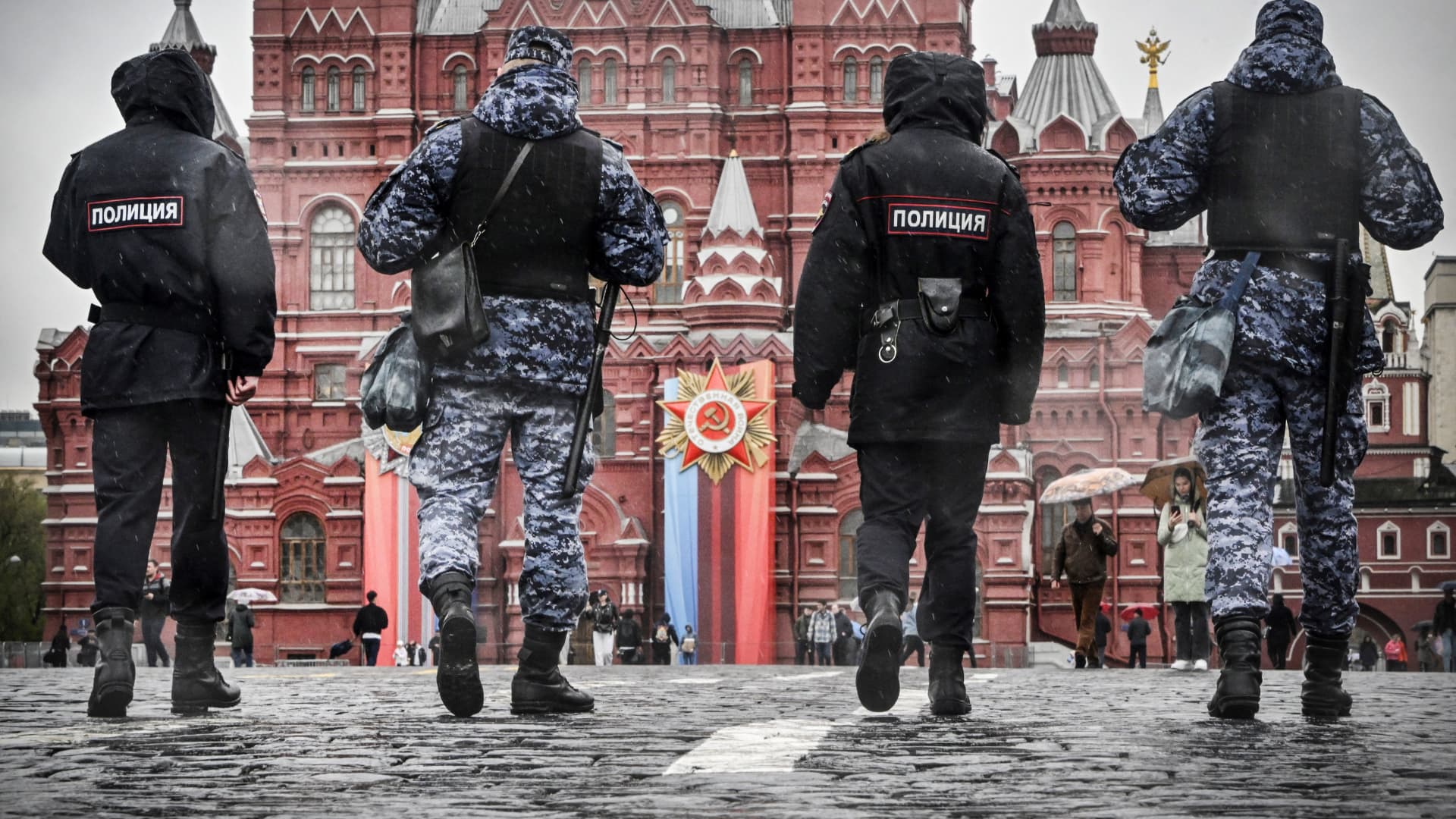 Russian police patrols Red Square in Moscow on April 26, 2023.