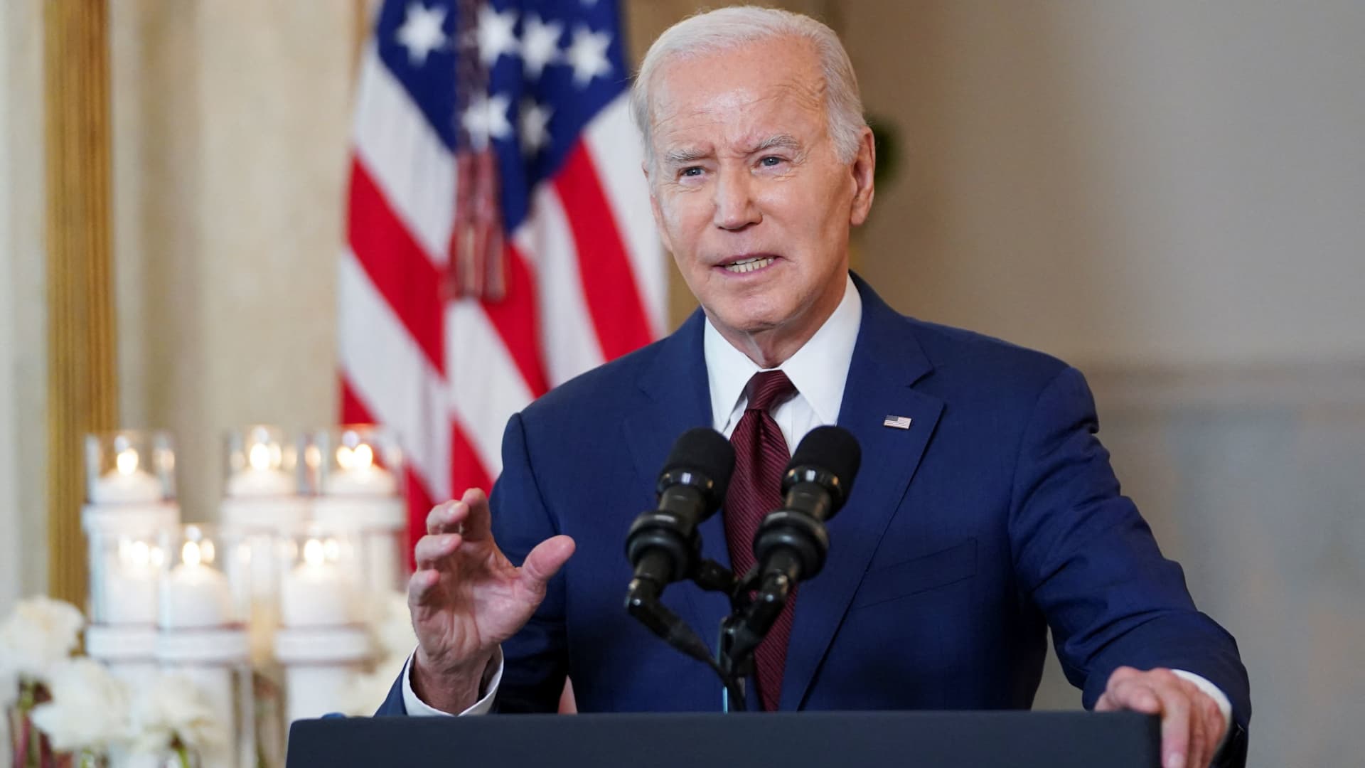 U.S. President Joe Biden speaks as he marks the first anniversary of the school shooting at Robb Elementary School in Uvalde, Texas, during an event at the White House in Washington, May 24, 2023.