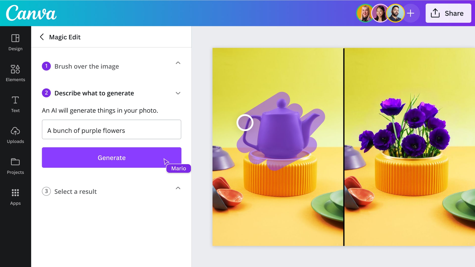Canva's new suite of artificial intelligence-powered editing tools include Magic Edit, which allows images to be replaced with AI-generated alternatives.