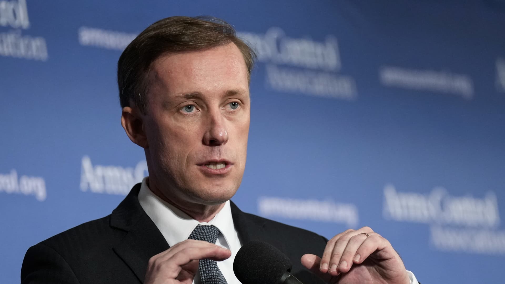 White House National Security Advisor Jake Sullivan speaks during the annual meeting of the Arms Control Association at the National Press Club on June 2, 2023 in Washington, DC.