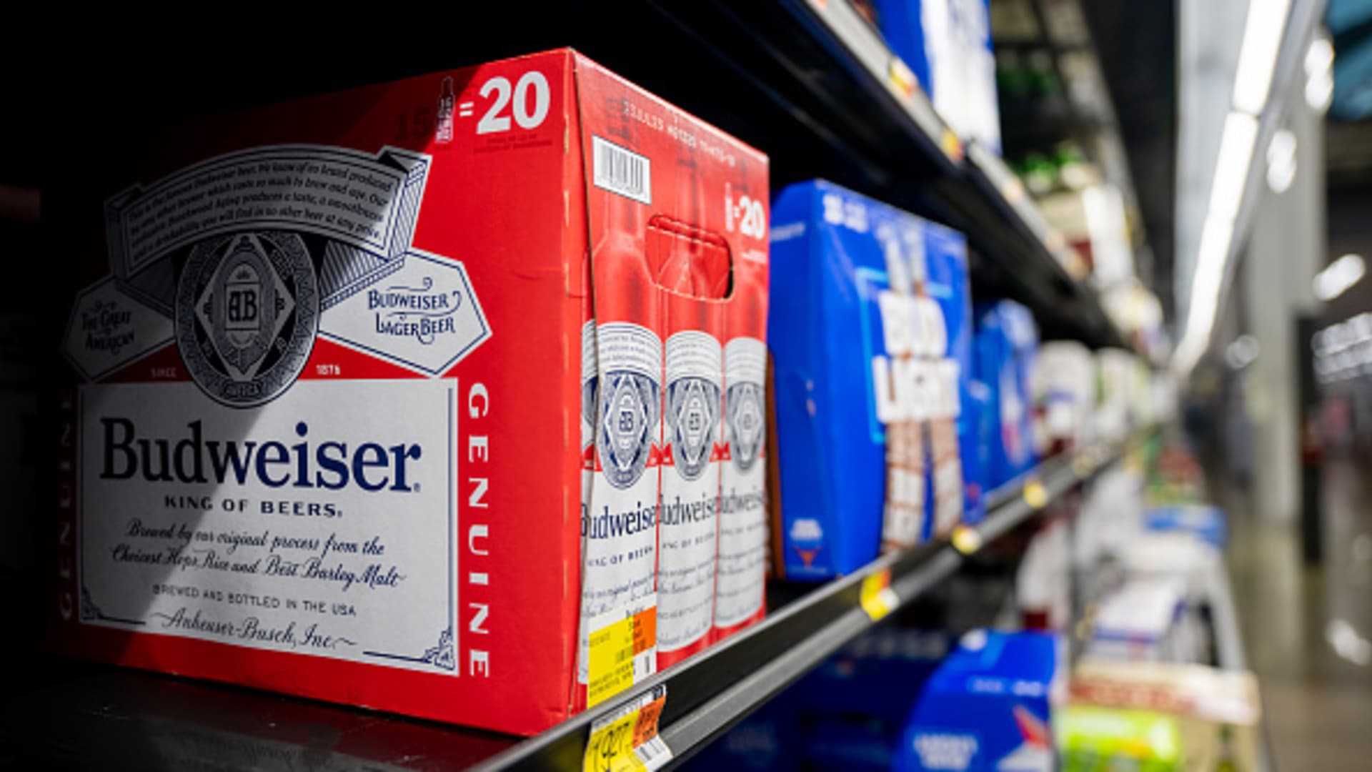 Budweiser beer in the brewery section at a Walmart Supercenter on March 02, 2023 in Austin, Texas. 