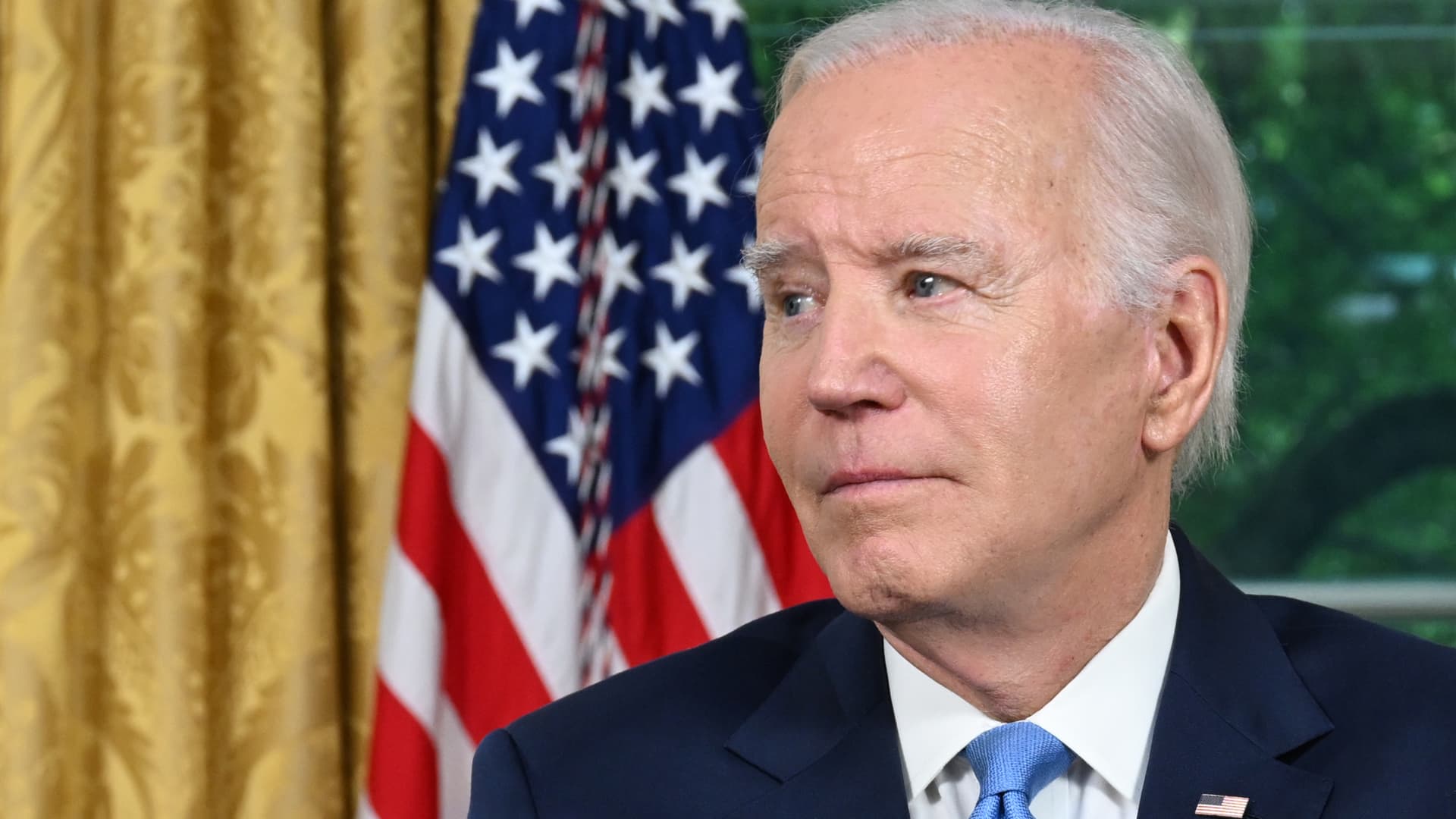 President Joe Biden addresses the nation on averting default and the Bipartisan Budget Agreement in the Oval Office of the White House on June 2, 2023 in Washington, DC. 