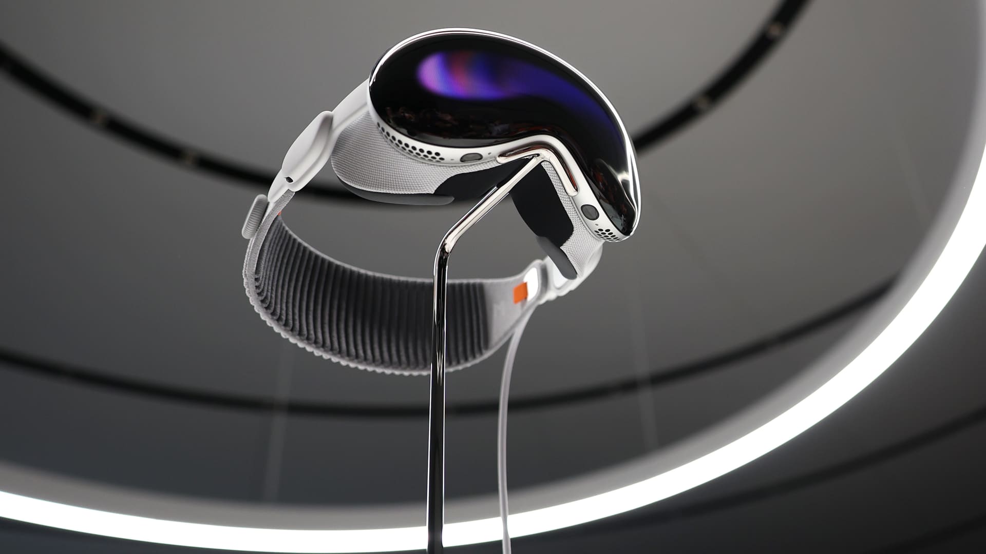 The new Apple Vision Pro headset is displayed during the Apple Worldwide Developers Conference in Cupertino, California, June 5, 2023.