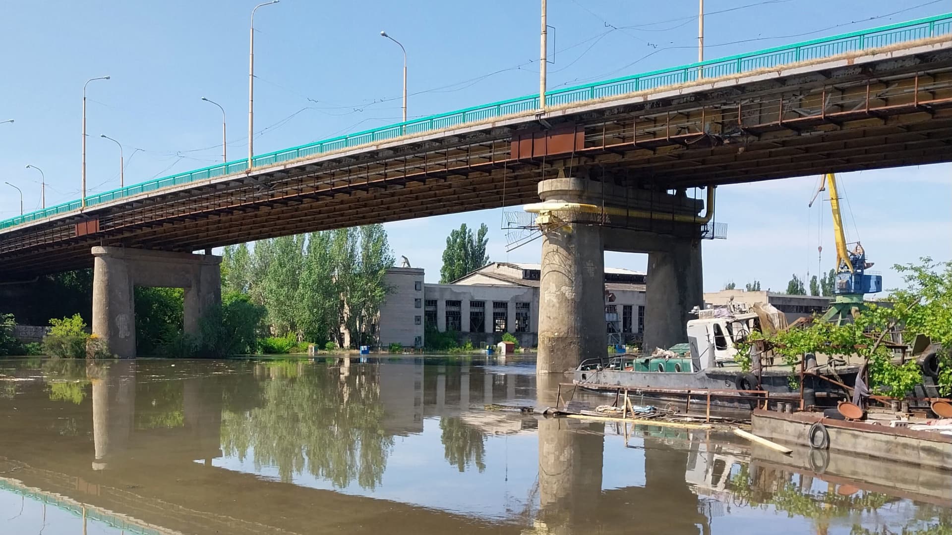 A partially flooded area of Kherson on June 6, 2023, following damage at the Kakhovka hydroelectric dam.