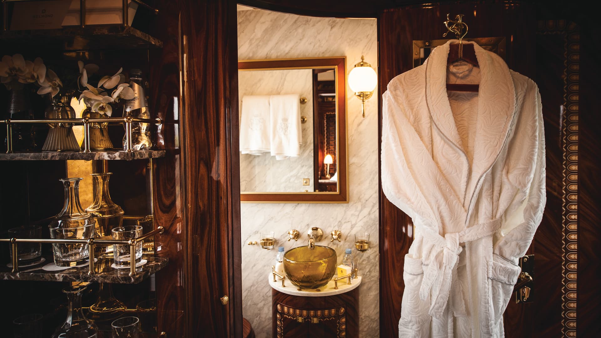 The ensuite bathroom in the Venice Simplon-Orient-Express' Budapest Suite.