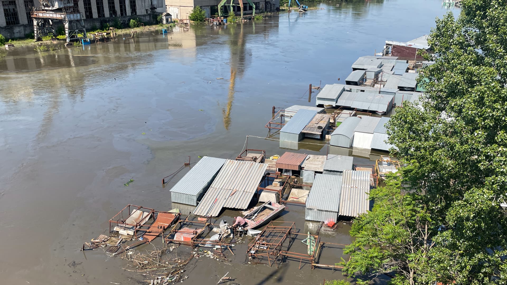Kherson river port flooding on June 6, 2023.